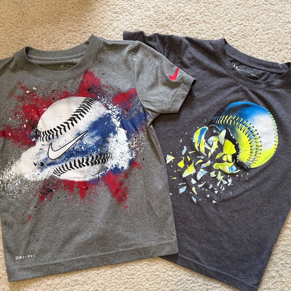 Nike and Under Armour Boys' Gray & Dark Gray Baseball Tee - Size 5